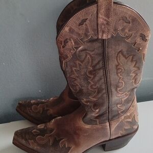 Laredo Mens Brown Distressed Leather Western Cowboy Boots Pointed Toe Stitching